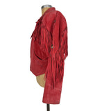 Pioneer Wear Women's Red Suede Leather Jacket Fringed Top Tassels Vintage Authentic