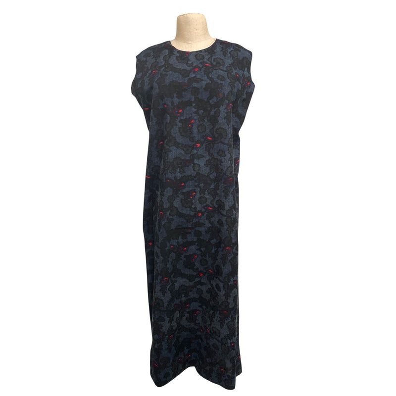 Vintage Sleeveless Floral Patterned Blue and Red Long Dress, Fundraiser for Sustainable Fashion Education Programs