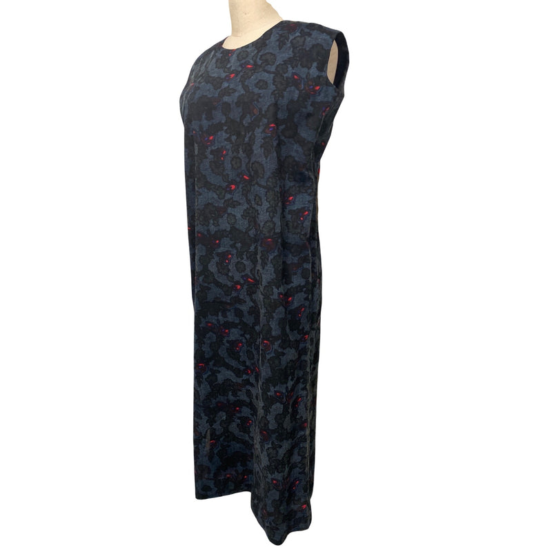 Vintage Sleeveless Floral Patterned Blue and Red Long Dress, Fundraiser for Sustainable Fashion Education Programs