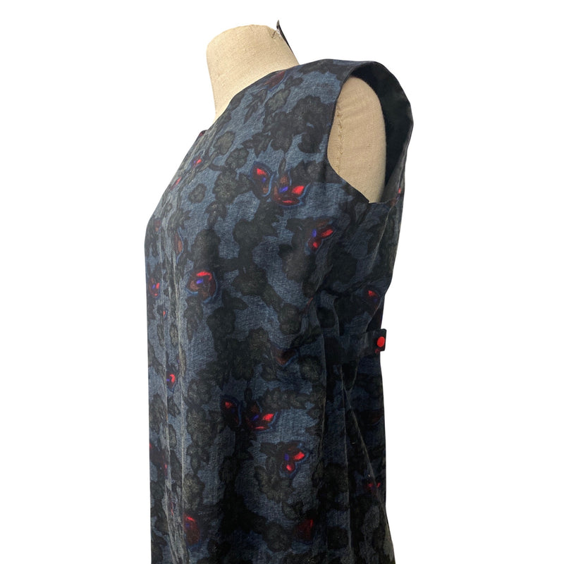 Vintage Sleeveless Floral Patterned Blue and Red Long Dress, Fundraiser for Sustainable Fashion Education Programs