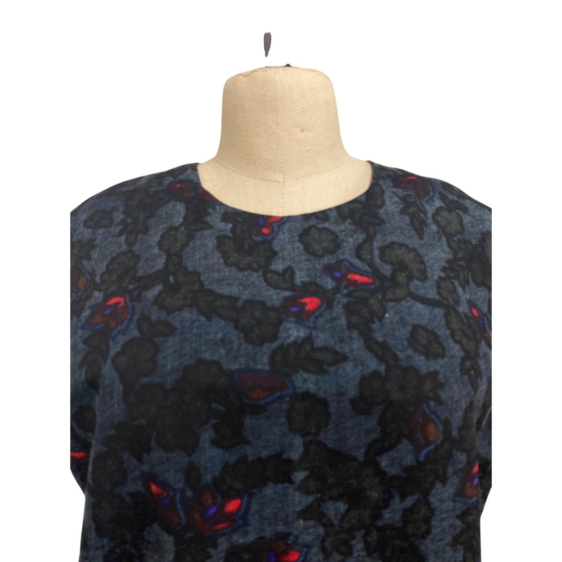 Vintage Sleeveless Floral Patterned Blue and Red Long Dress, Fundraiser for Sustainable Fashion Education Programs