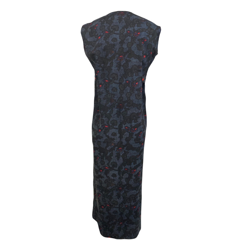 Vintage Sleeveless Floral Patterned Blue and Red Long Dress, Fundraiser for Sustainable Fashion Education Programs