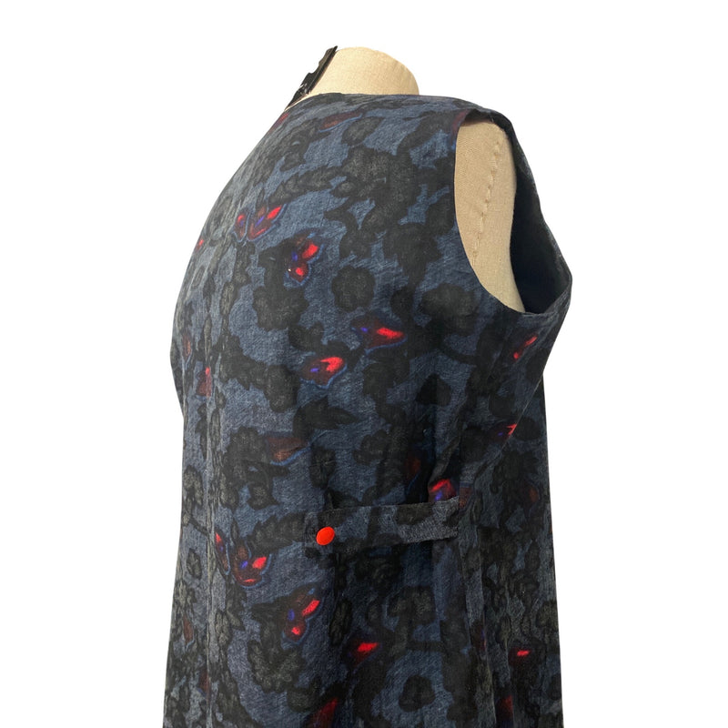 Vintage Sleeveless Floral Patterned Blue and Red Long Dress, Fundraiser for Sustainable Fashion Education Programs