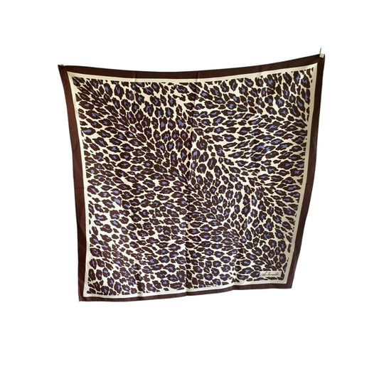 Vintage St. Ramon Se Leopard Print Silk Scarf 26" Square Brown & Purple Hand-Rolled Hem