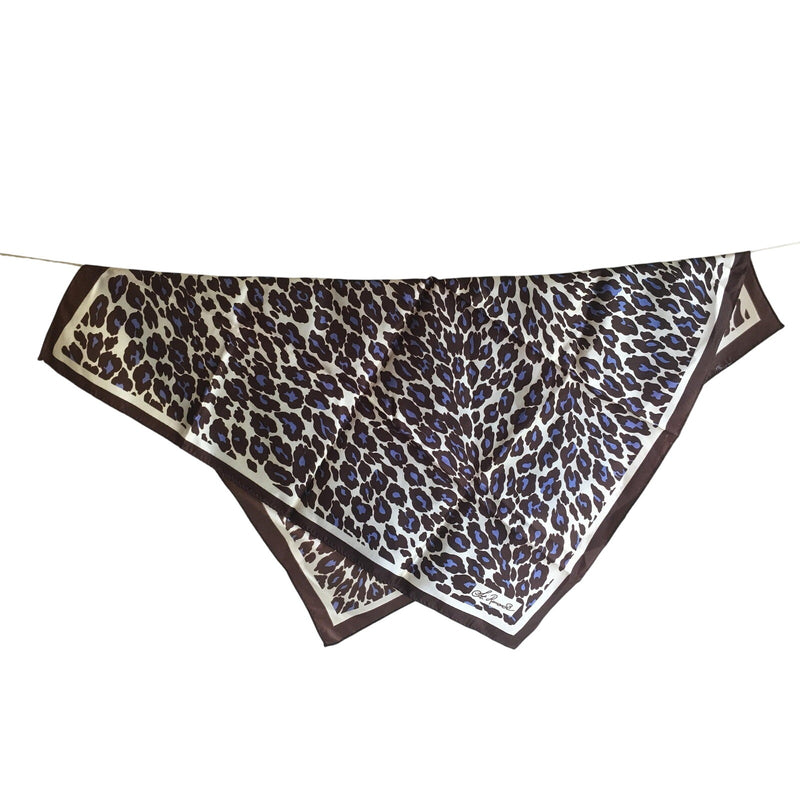 Vintage St. Ramon Se Leopard Print Silk Scarf 26" Square Brown & Purple Hand-Rolled Hem