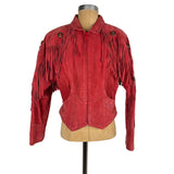 Pioneer Wear Women's Red Suede Leather Jacket Fringed Top Tassels Vintage Authentic