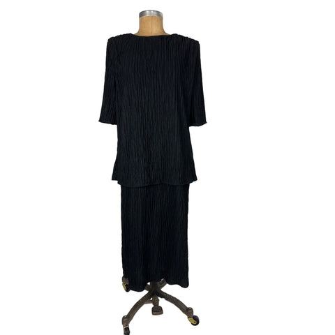 David Rose Black Dress Polyester 80s wrinkled Pleats Texture Authentic Vintage