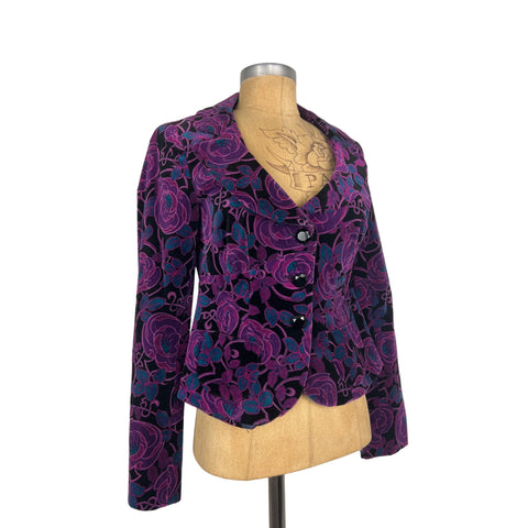 Nanette Lepore Jacket Purple Blue Black Floral Velvet Blazer Authentic Vintage Nordstrom