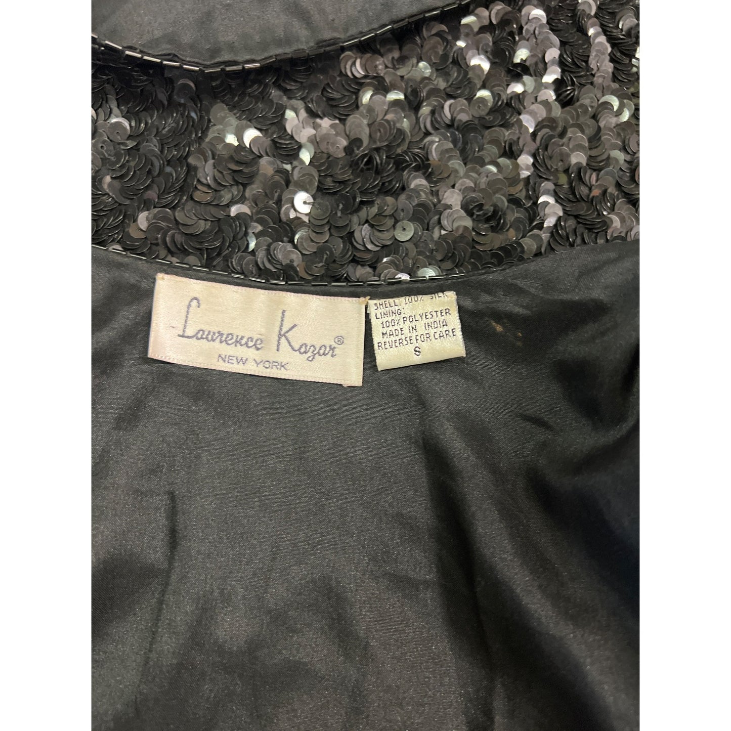 Vintage Laurence Kazar Black Sequined Long-Sleeve Jacket Blazer Evening Coat Formal Wear Cocktail Party Shine Sparkling