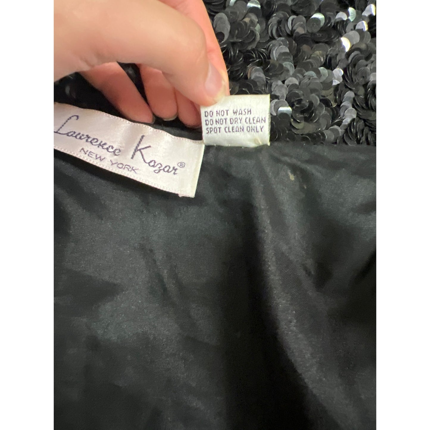 Vintage Laurence Kazar Black Sequined Long-Sleeve Jacket Blazer Evening Coat Formal Wear Cocktail Party Shine Sparkling