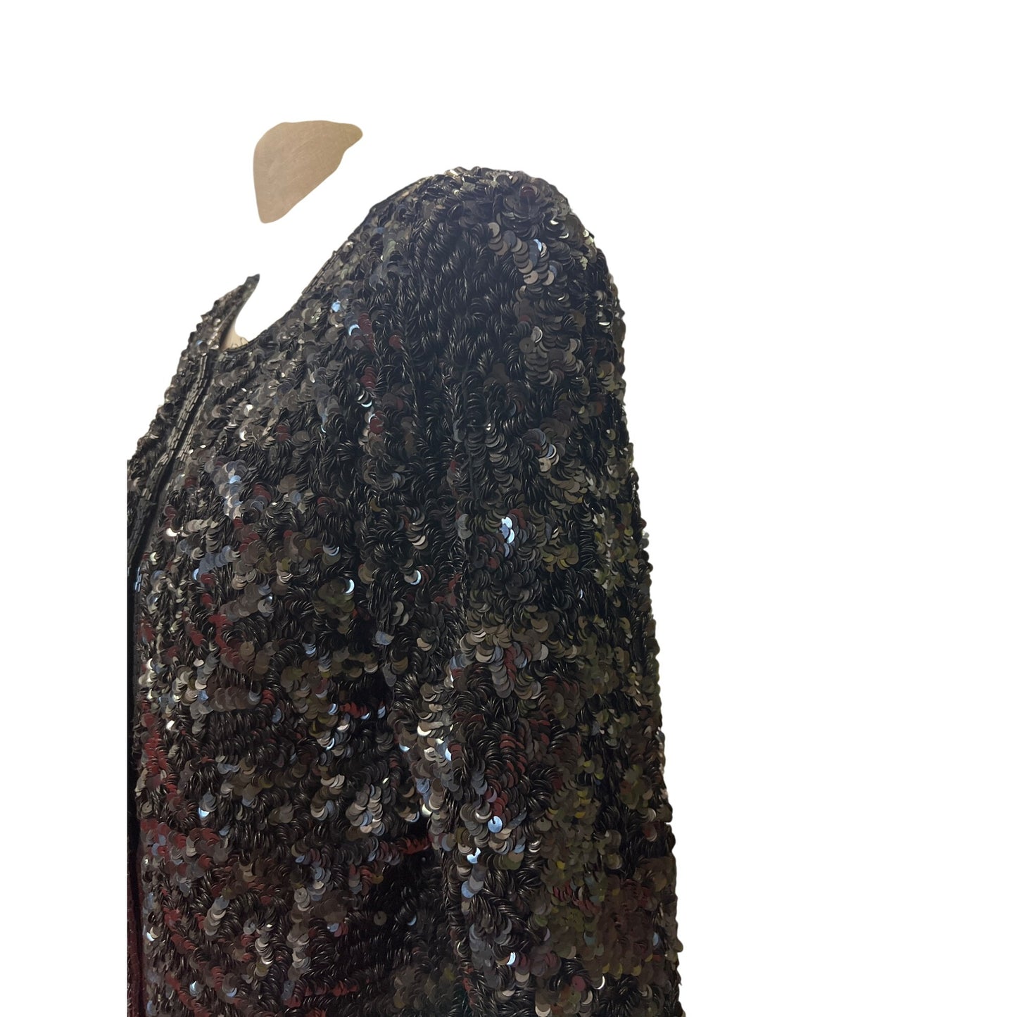 Vintage Laurence Kazar Black Sequined Long-Sleeve Jacket Blazer Evening Coat Formal Wear Cocktail Party Shine Sparkling