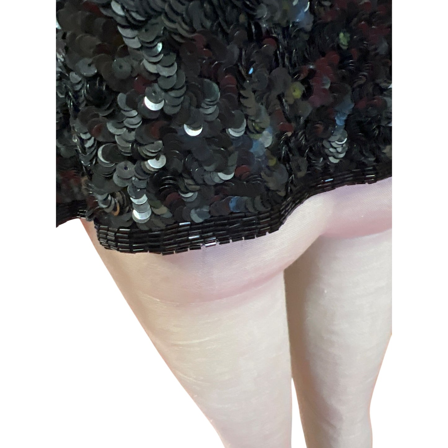 Vintage Laurence Kazar Black Sequined Long-Sleeve Jacket Blazer Evening Coat Formal Wear Cocktail Party Shine Sparkling