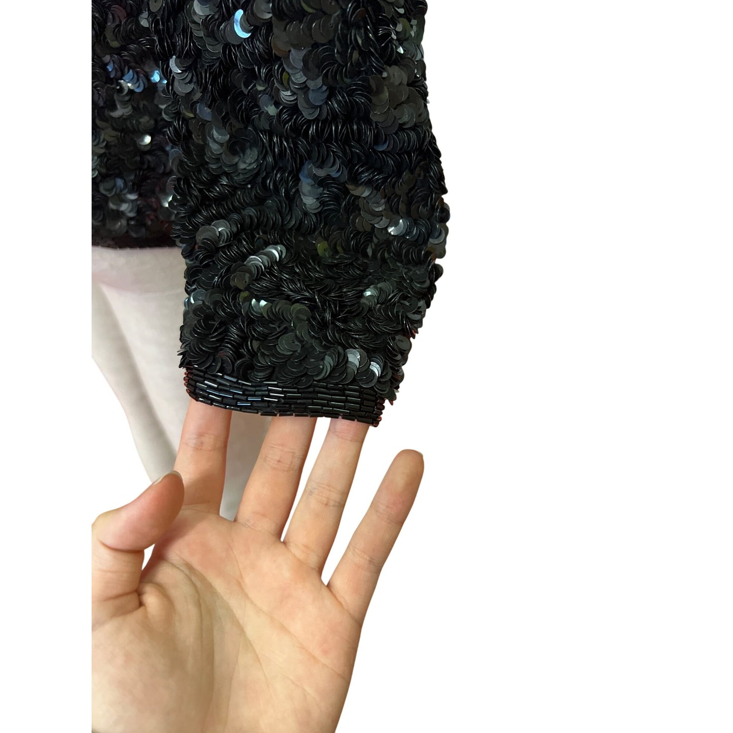 Vintage Laurence Kazar Black Sequined Long-Sleeve Jacket Blazer Evening Coat Formal Wear Cocktail Party Shine Sparkling