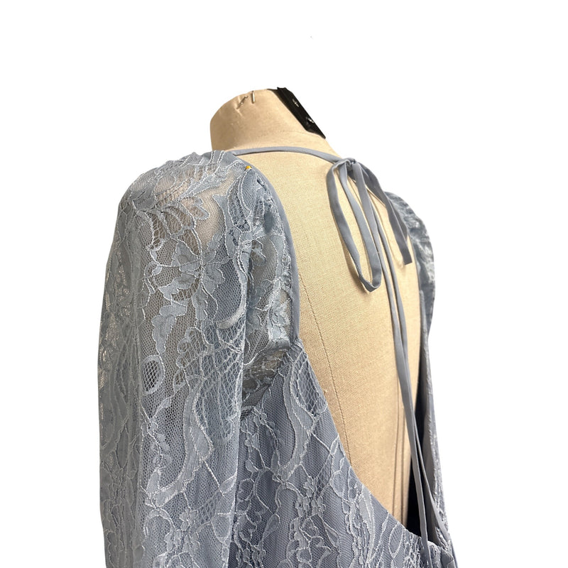Christina Wu Celebration Misty Blue Lace Chiffon Formal Gown Long Sleeve Sweetheart Plus Size 20 Fundraiser for Sustainable Fashion Educatio