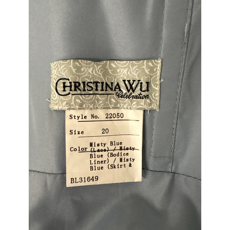 Christina Wu Celebration Misty Blue Lace Chiffon Formal Gown Long Sleeve Sweetheart Plus Size 20 Fundraiser for Sustainable Fashion Educatio