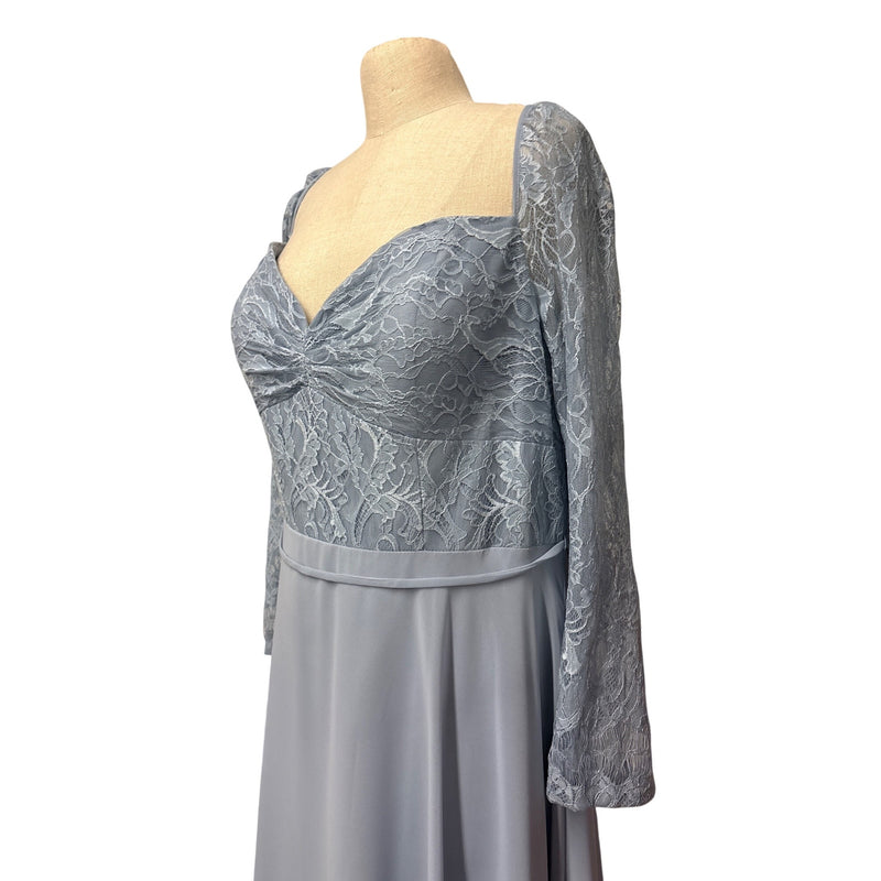 Christina Wu Celebration Misty Blue Lace Chiffon Formal Gown Long Sleeve Sweetheart Plus Size 20 Fundraiser for Sustainable Fashion Educatio