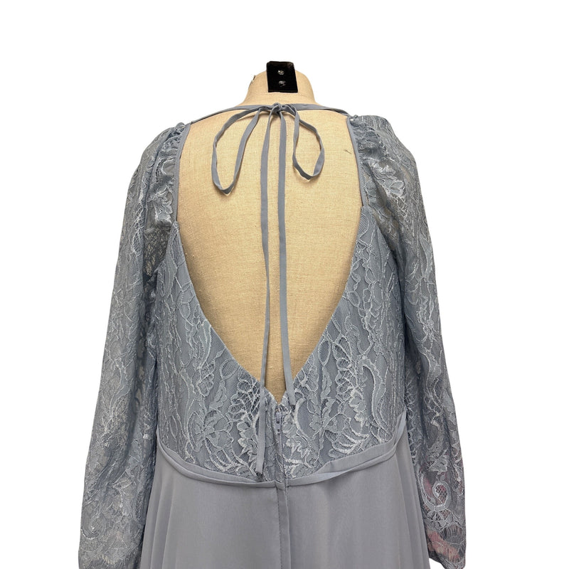 Christina Wu Celebration Misty Blue Lace Chiffon Formal Gown Long Sleeve Sweetheart Plus Size 20 Fundraiser for Sustainable Fashion Educatio