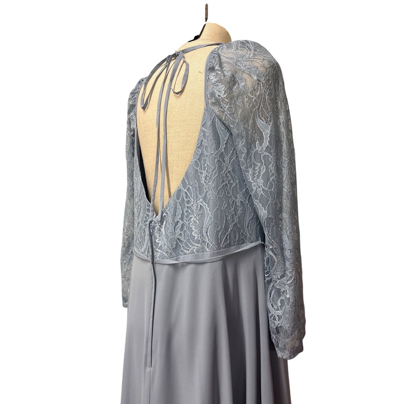 Christina Wu Celebration Misty Blue Lace Chiffon Formal Gown Long Sleeve Sweetheart Plus Size 20 Fundraiser for Sustainable Fashion Educatio
