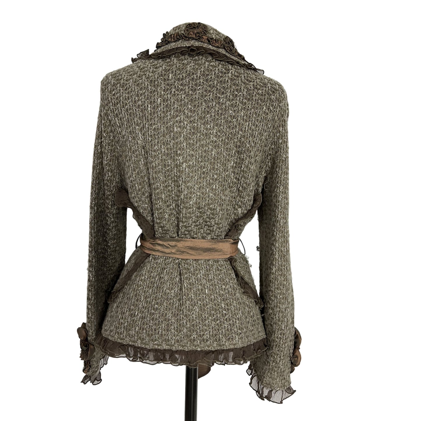 Hope Emma Darling Cardigan Wool Blend Sweater Ruffles Flowers Rabbit Fur