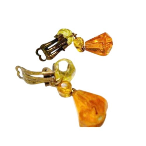 Vintage 1940s German Yellow Orange Beaded Necklace With Clip-On Earrings Set