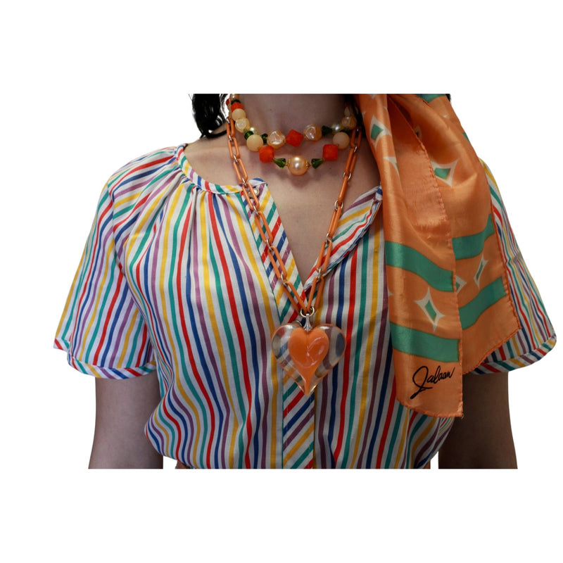 Vintage 1940s German Yellow Orange Beaded Necklace With Clip-On Earrings Set