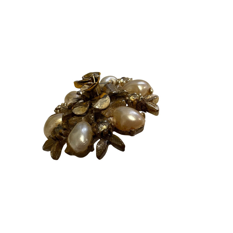 Art Deco c.1930s Coro Faux Pearl & Rhinestone Rose Brooch | Rare "DES. PAT. PEND." Hallmark | Fundraiser Supports Sustainable Fashion Educat