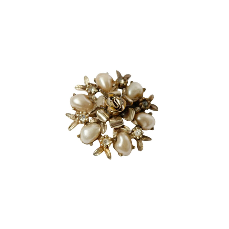 Art Deco c.1930s Coro Faux Pearl & Rhinestone Rose Brooch | Rare "DES. PAT. PEND." Hallmark | Fundraiser Supports Sustainable Fashion Educat
