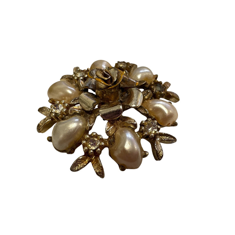 Art Deco c.1930s Coro Faux Pearl & Rhinestone Rose Brooch | Rare "DES. PAT. PEND." Hallmark | Fundraiser Supports Sustainable Fashion Educat
