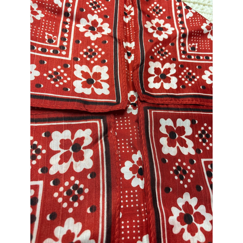 Vintage Red Floral Bandana Scarf With Black White Accents Retro Boho Accessory Cotton Blend