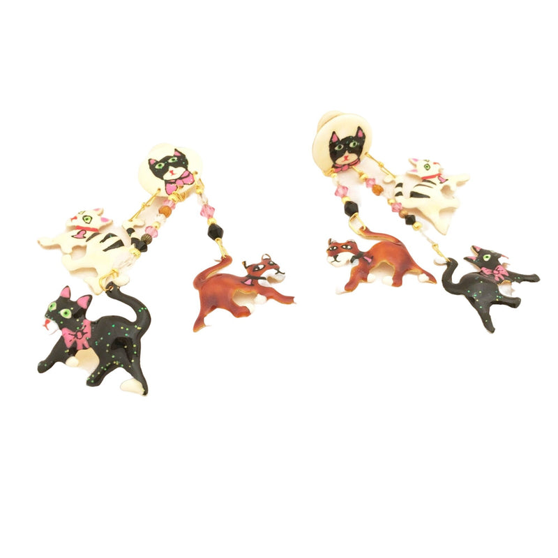 Lunch at the Ritz Earrings Kitty Cat Kitties Whimsical Costume Jewelry