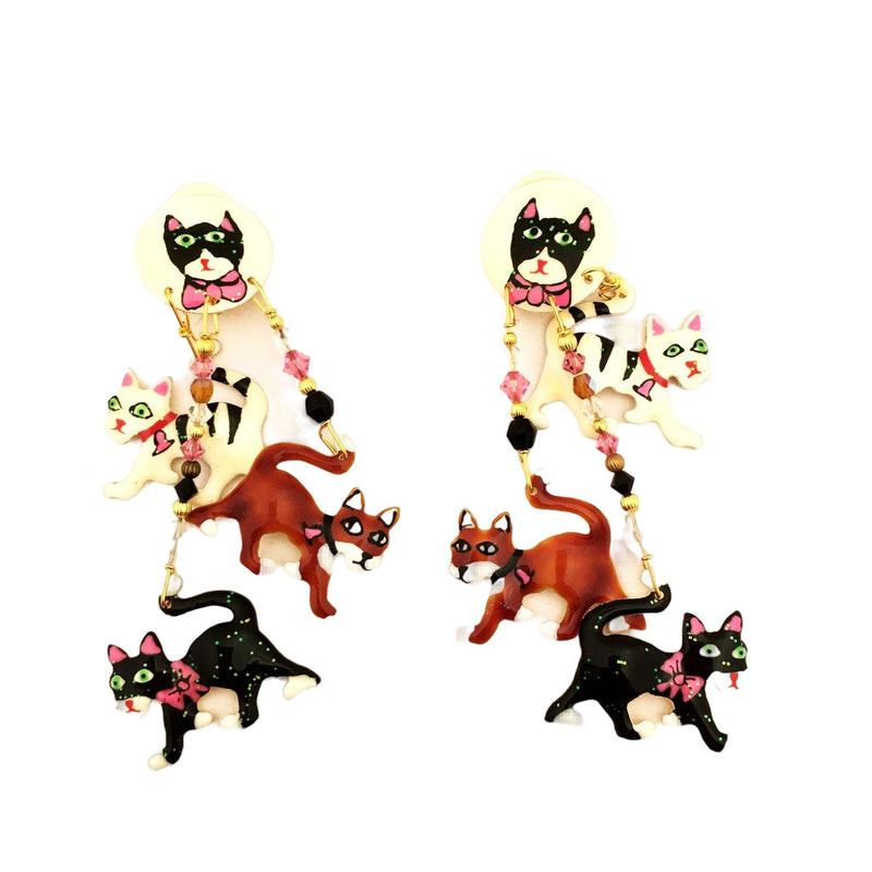 Lunch at the Ritz Earrings Kitty Cat Kitties Whimsical Costume Jewelry