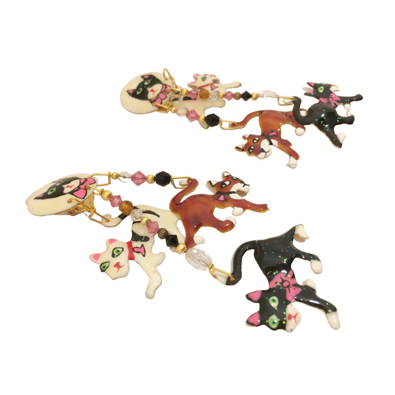 Lunch at the Ritz Earrings Kitty Cat Kitties Whimsical Costume Jewelry