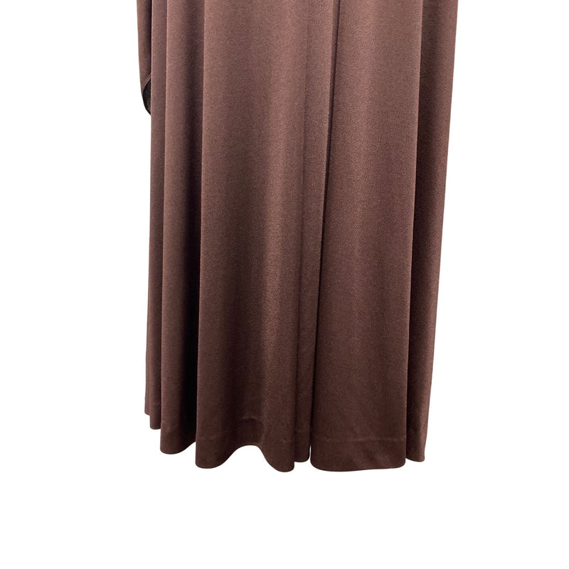 Handmade Chocolate Brown Long-Sleeve Maxi Dress With Draped Neck And Tie Waist