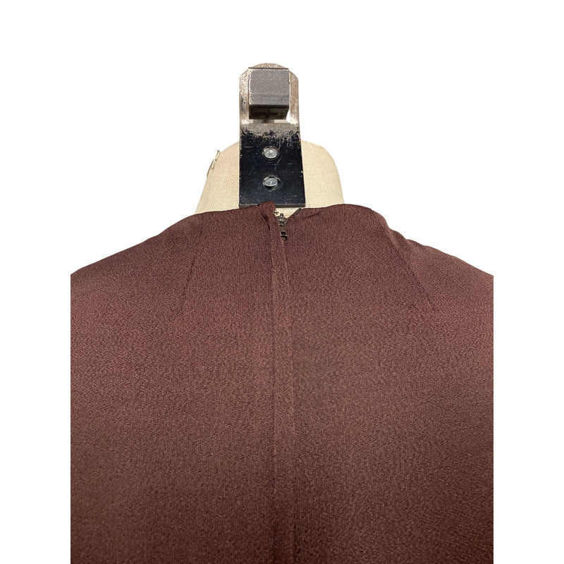 Handmade Chocolate Brown Long-Sleeve Maxi Dress With Draped Neck And Tie Waist