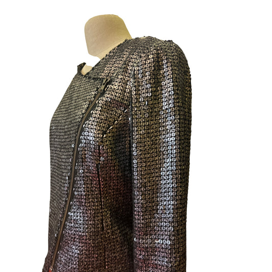 Express Sequin Long Sleeve Jacket Black & Silver Polyester/Spandex M