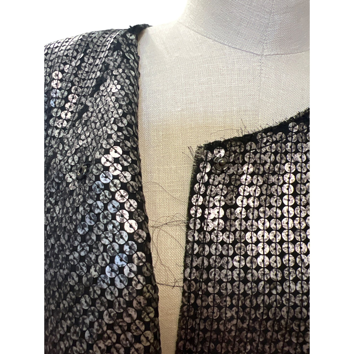 Express Sequin Long Sleeve Jacket Black & Silver Polyester/Spandex M