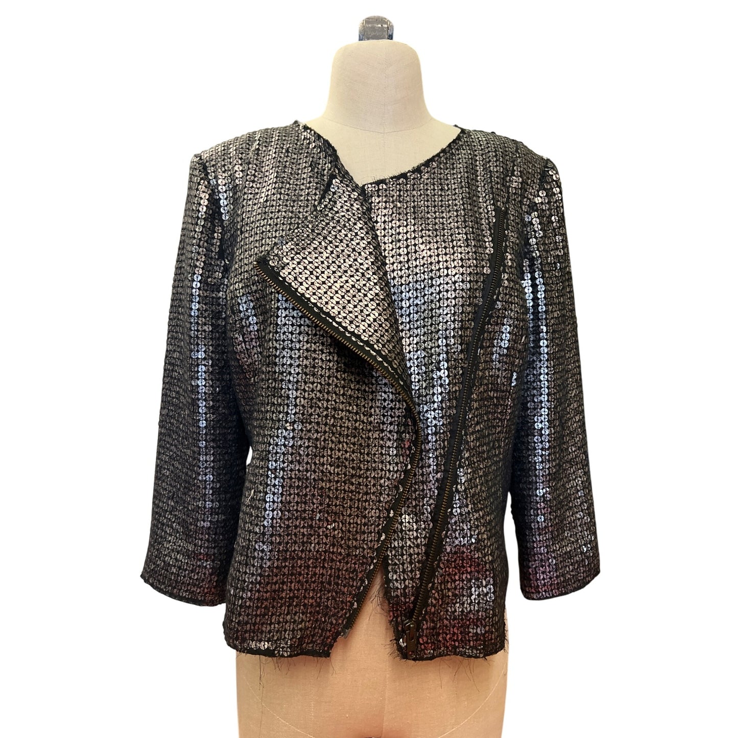 Express Sequin Long Sleeve Jacket Black & Silver Polyester/Spandex M