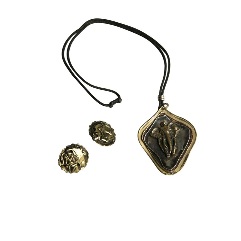 Handcrafted Wild Elephant Jewelry Set Necklace and Earrings: Artisanal Treasure from Ohio Art Fair