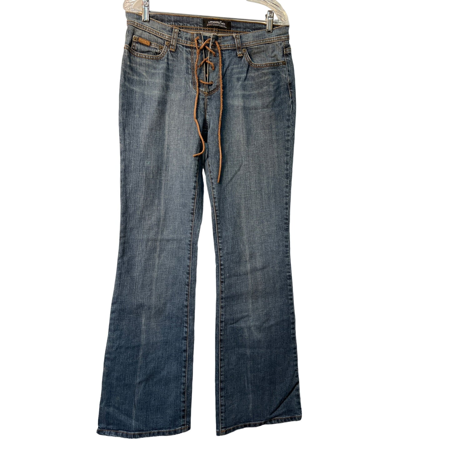 London Jean Stretch Denim Size 8 Leather Lace-Up Jeans