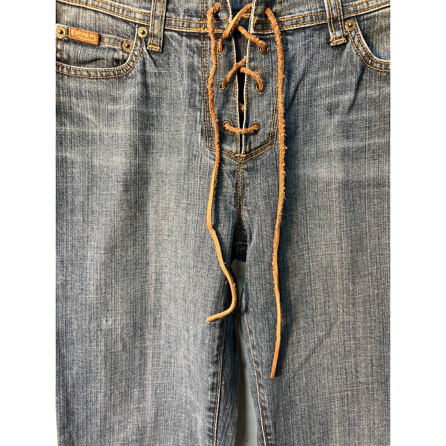 London Jean Stretch Denim Size 8 Leather Lace-Up Jeans