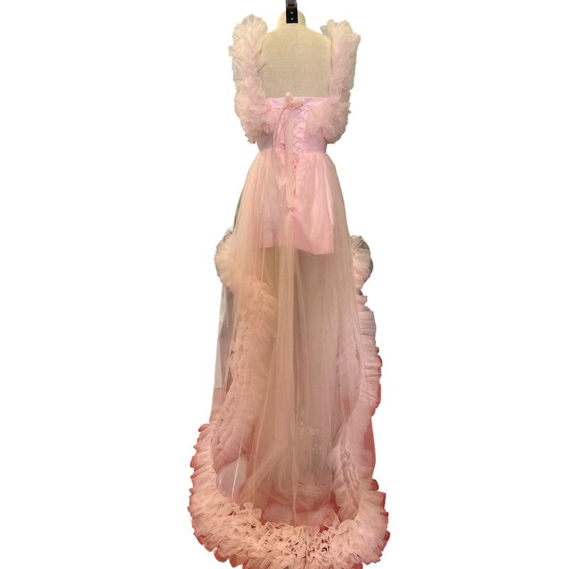 Incredible Oh So Darling Ruffled Tulle High-Low Dress With Train In Soft Pink