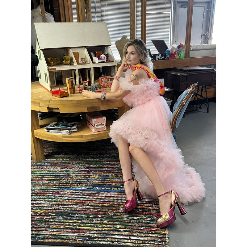 Incredible Oh So Darling Ruffled Tulle High-Low Dress With Train In Soft Pink