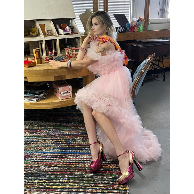 Incredible Oh So Darling Ruffled Tulle High-Low Dress With Train In Soft Pink