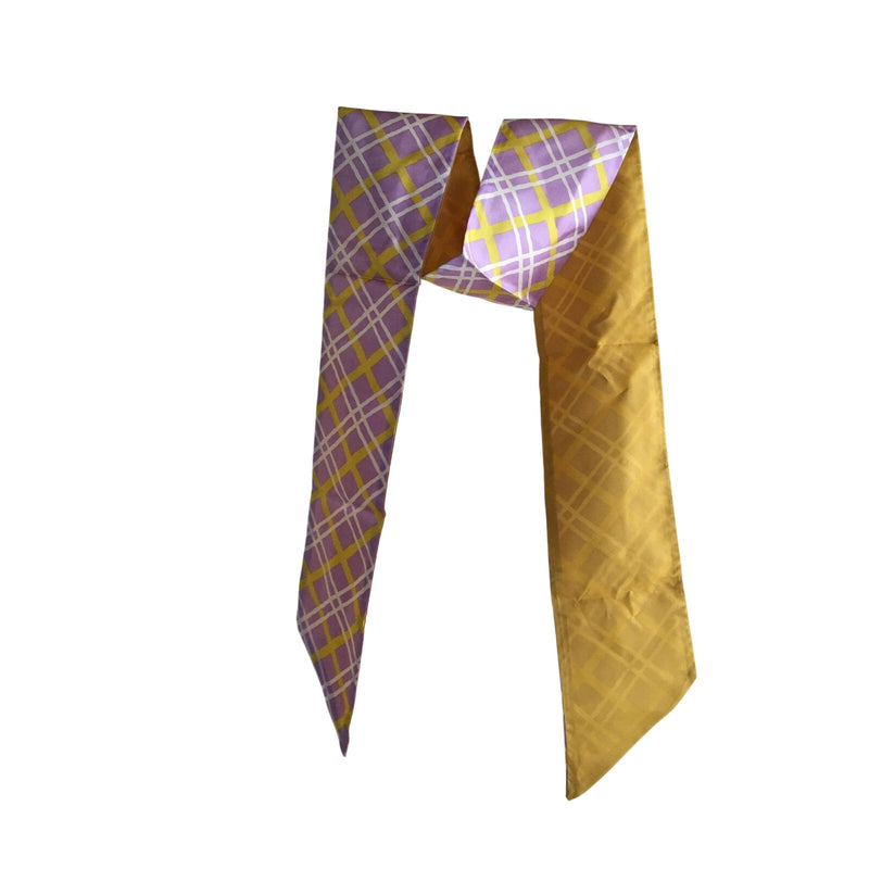 Vintage 1960s Long Plaid & Solid Gold Acetate Scarf