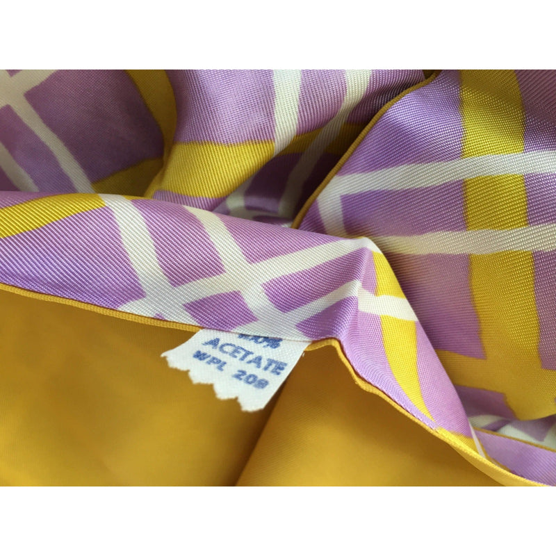 Vintage 1960s Long Plaid & Solid Gold Acetate Scarf