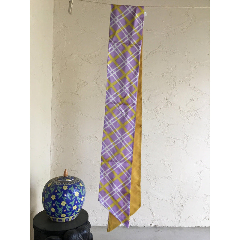 Vintage 1960s Long Plaid & Solid Gold Acetate Scarf
