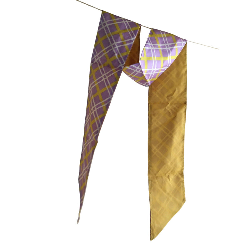 Vintage 1960s Long Plaid & Solid Gold Acetate Scarf