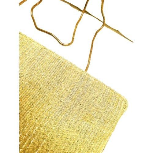Golden Lurex Clutch Crossbody Textile Bag Golden Metal Shoulder Strap Vintage Accessory