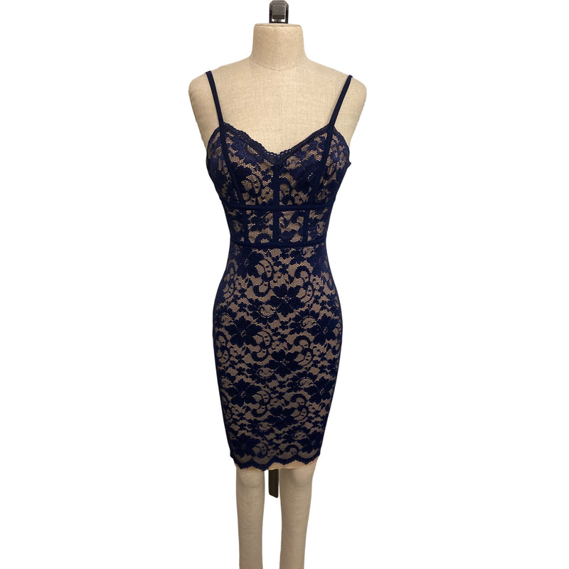 B. Darlin Womens Lace Bodycon Dress Size 5/6 Navy & Nude