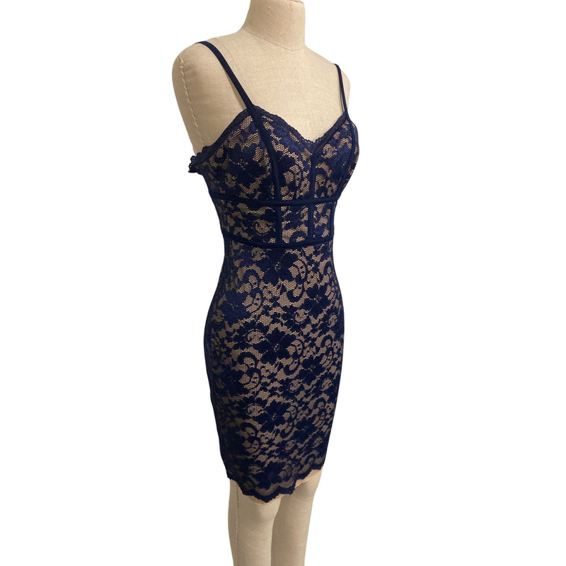 B. Darlin Womens Lace Bodycon Dress Size 5/6 Navy & Nude